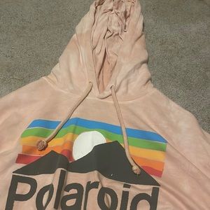 Pink tie dye Polaroid cropped hoodie